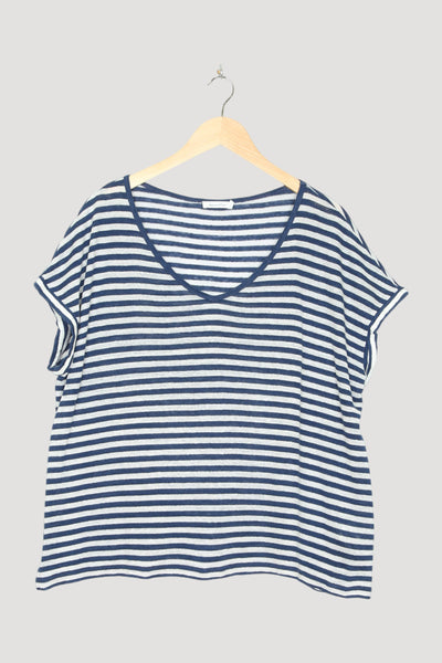 Secondhand Ringel-Kurzarmshirt aus reinem Leinen