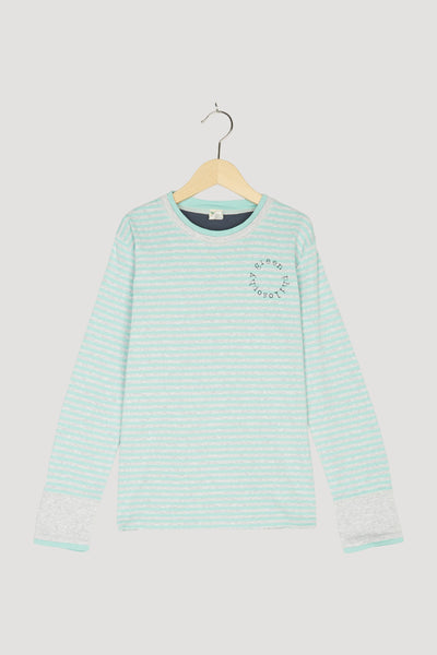Secondhand Ringelshirt mit Patches aus reiner Bio-Baumwolle