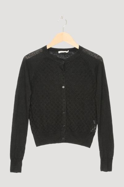 Secondhand Ajour-Strickjacke aus Leinen mit Seide