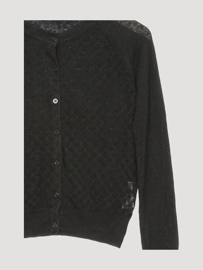 Secondhand Ajour-Strickjacke aus Leinen mit Seide