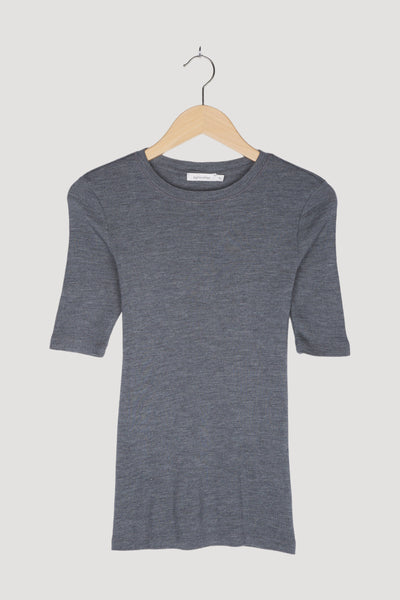 Secondhand Rippshirt aus Bio-Merinowolle mit Seide