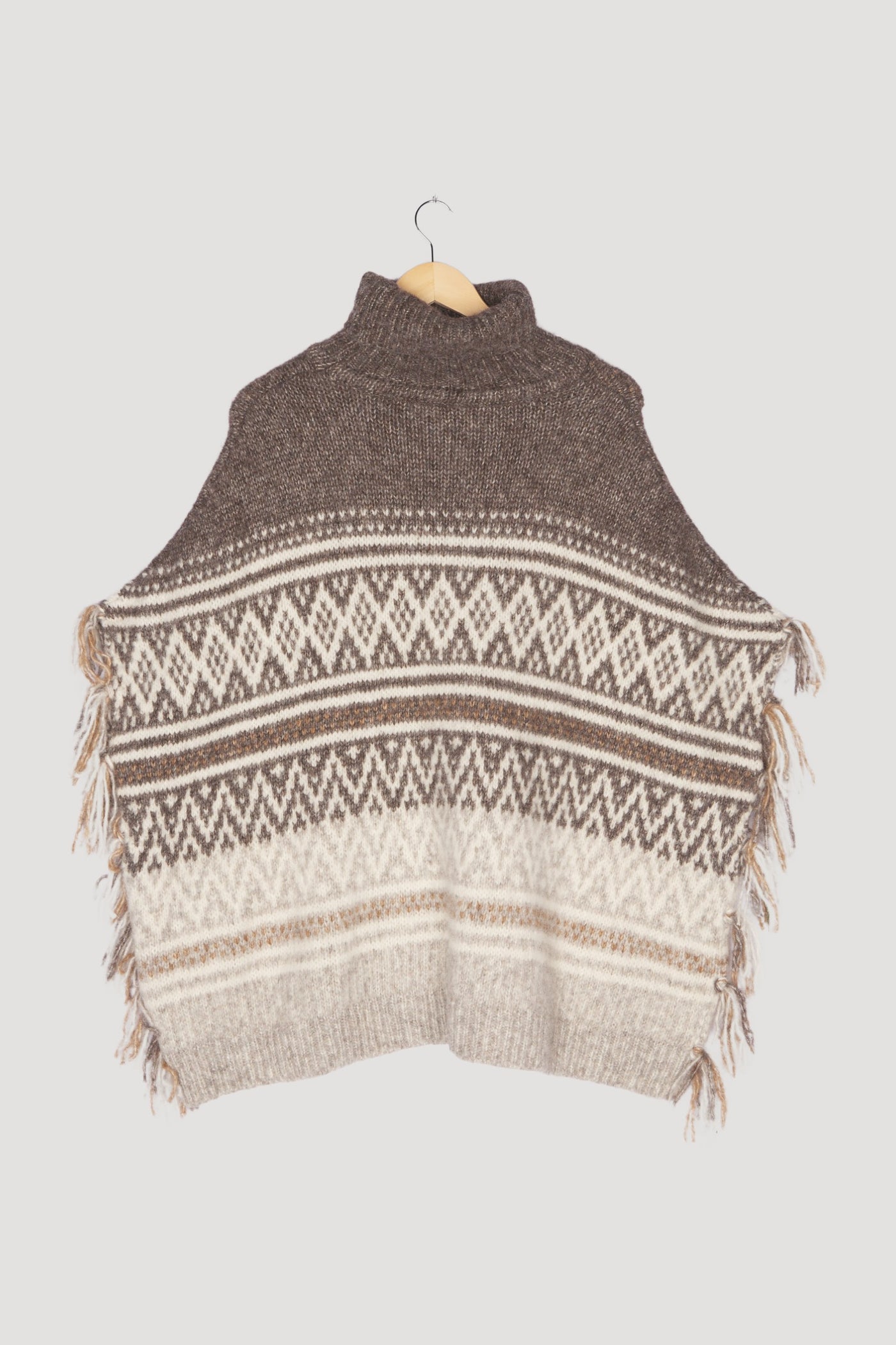 Secondhand Strick-Poncho aus Alpaka mit Baumwolle
