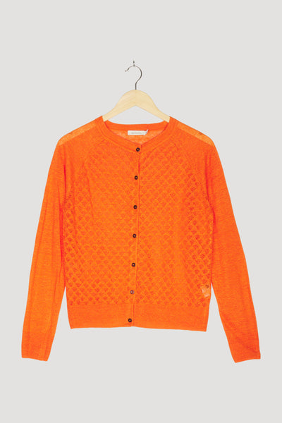 Secondhand Ajour-Strickjacke aus Leinen mit Seide
