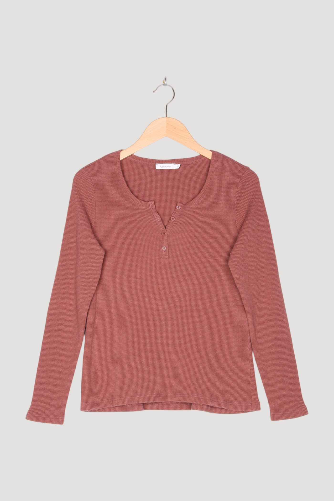 Secondhand Waffelpiqué-Henleyshirt aus Bio-Baumwolle mit Schurwolle