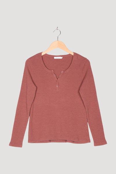 Secondhand Waffelpiqué-Henleyshirt aus Bio-Baumwolle mit Schurwolle