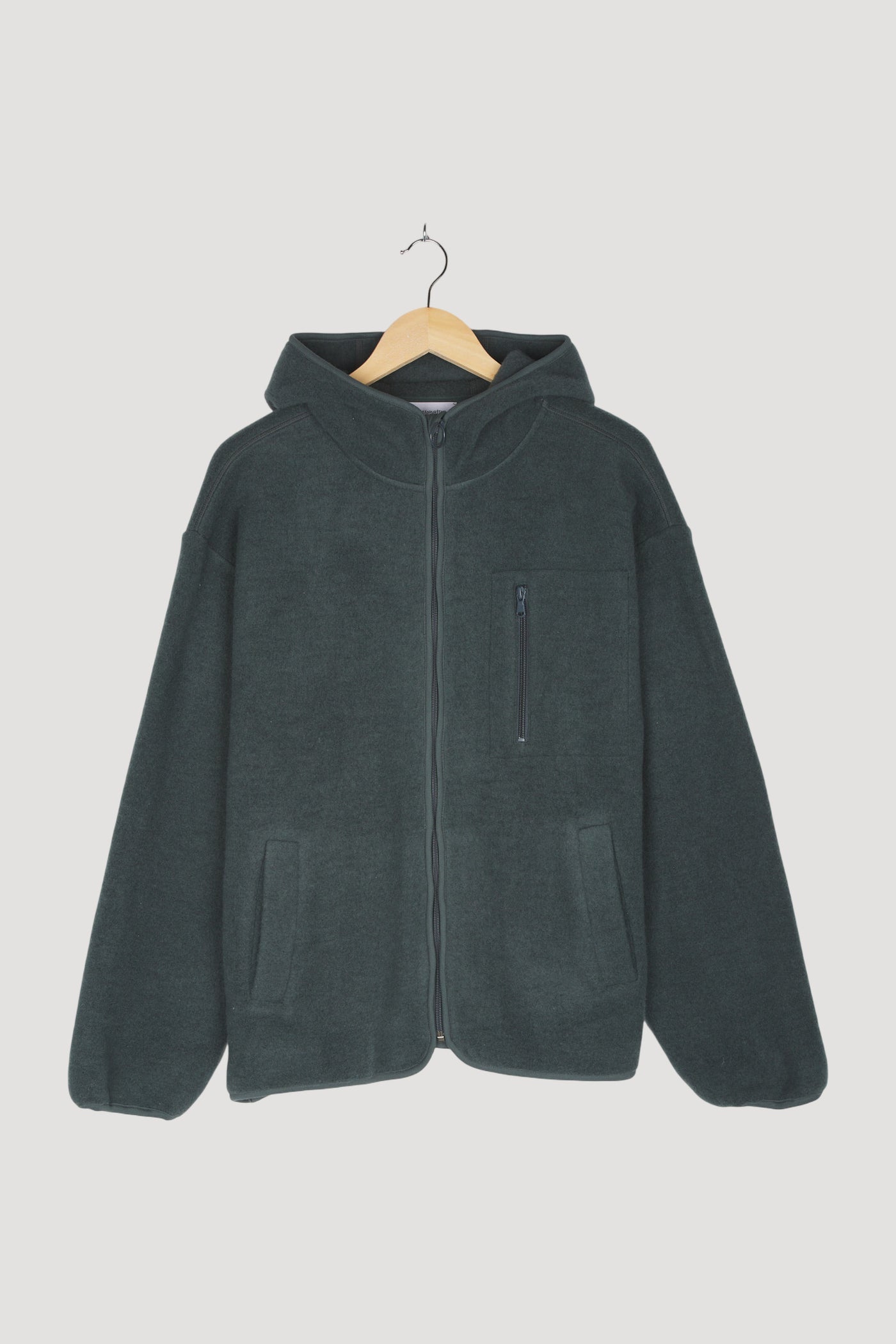 Secondhand Wollfleece Jacke mit Kapuze aus reiner Bio-Merinowolle
