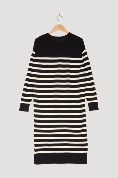 Secondhand Strickkleid Streifen Midi Relaxed aus reiner Bio-Baumwolle und weicher Schurwolle