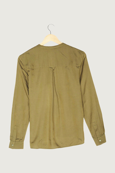 Secondhand Stehkragen-Bluse aus Bio-Baumwolle mit Seide