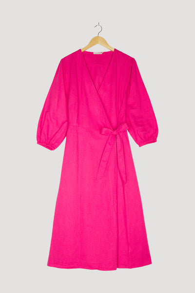 Secondhand Midi-Wickelkleid aus Bio-Baumwolle mit Leinen