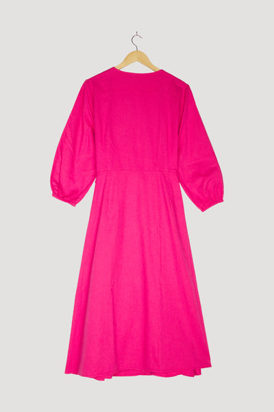 Secondhand Midi-Wickelkleid aus Bio-Baumwolle mit Leinen