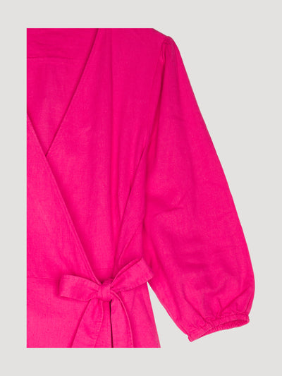 Secondhand Midi-Wickelkleid aus Bio-Baumwolle mit Leinen
