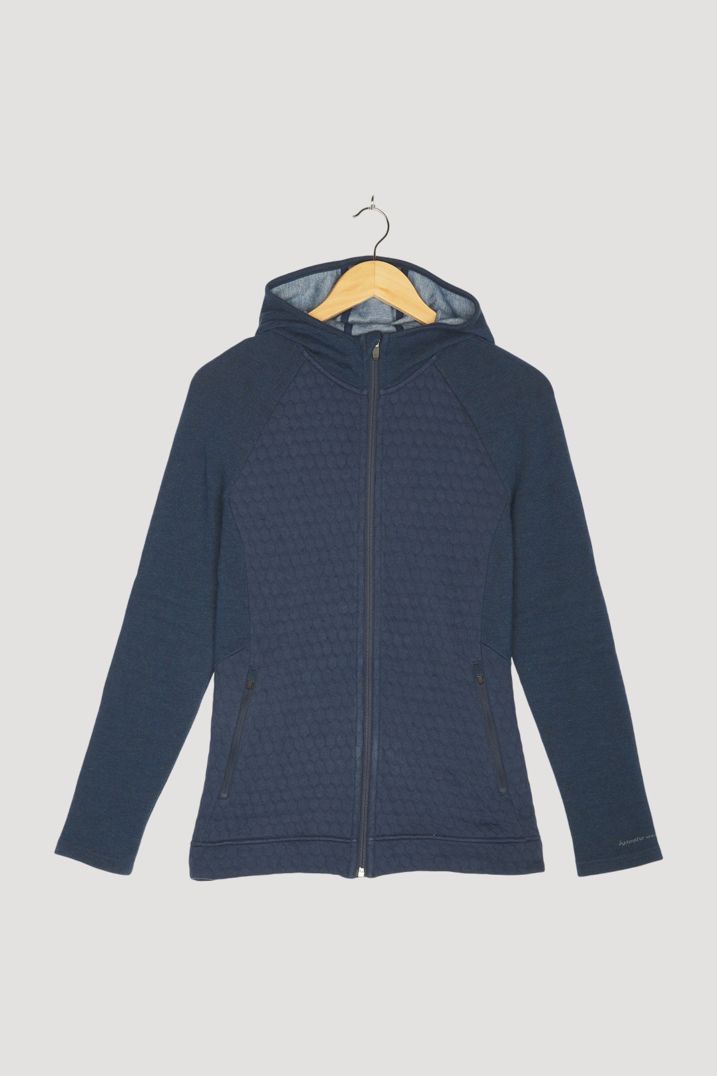 Secondhand Damen Kapuzenjacke mit 3D-Struktur aus Bio-Baumwolle mit Bio-Schurwolle