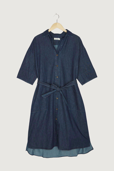 Secondhand Lightdenim-Kleid mit ungefärbtem Kapok