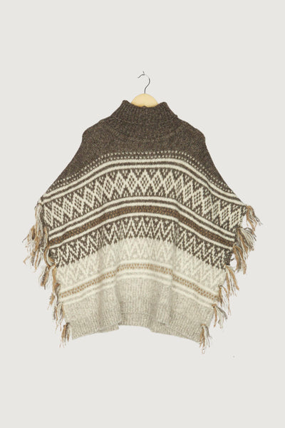 Secondhand Strick-Poncho aus Alpaka mit Baumwolle