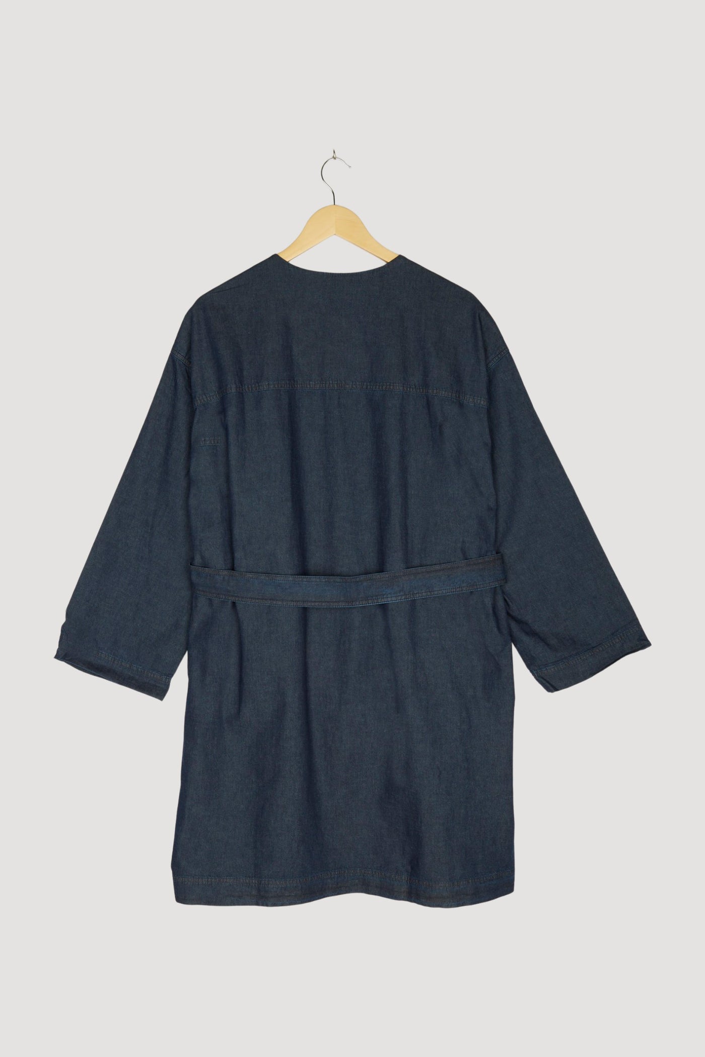 Second Hand Light Denim Kimono aus Bio-Baumwolle mit Leinen